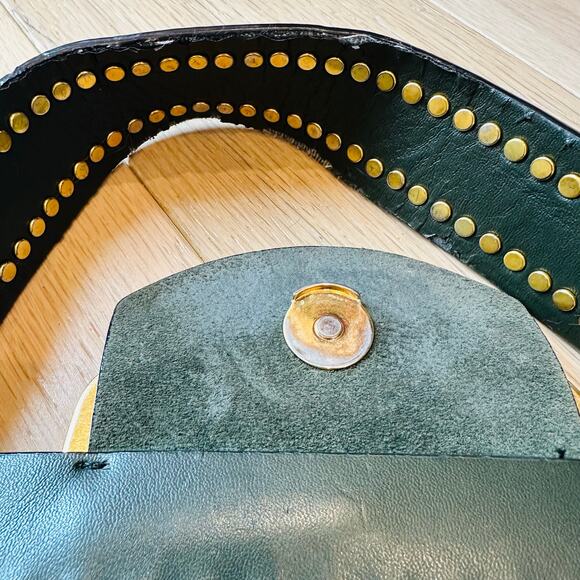 Tory Burch Sawyer Small Suede Shoulder Bag Green Gold Stud Buckle Purse - Picture 8 of 11